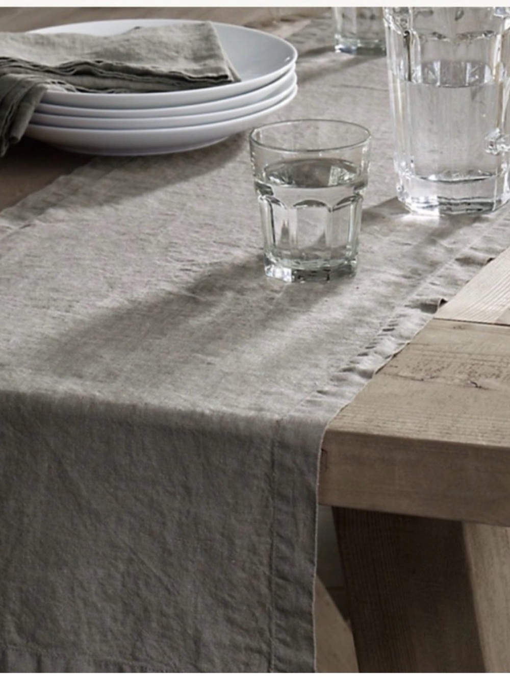 New RH Metallic Linen Table Runner Gray 16” x 108